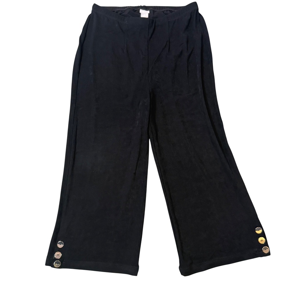 Chico's Travelers Wide Leg Crop Pants Women's 4 6 Black Pull On Slinky Stretch